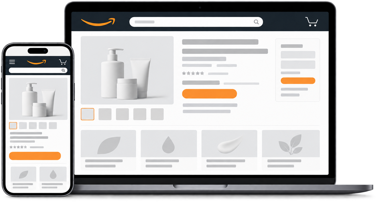Laptop and phone displaying a stylised eCommerce product page